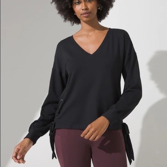SOMA SOFT BRUSHED TERRY Lace-Up black Pullover sweater in black size Medium - Picture 1 of 10